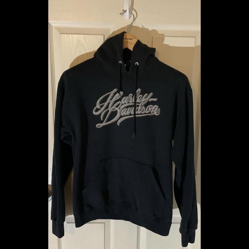 Harley-Davidson Women's Metallic Foil Pullover Poly-Blend Hoodie Black Size M